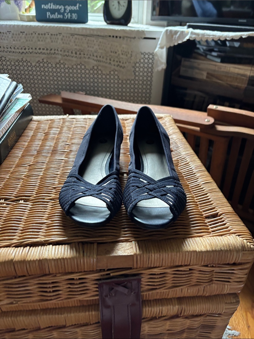 CP Shades Black Woven Peep Toe Flats